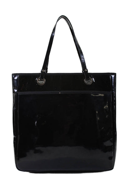 Anya Hindmarch Patent Leather Double Handle Top Zip Medium Tote Handbag Black