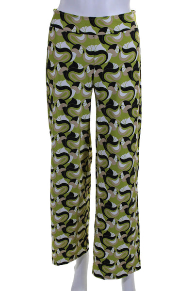 Avenue Montaigne Womens Elastic Waist Abstract Print Flare Pants Green Size 0