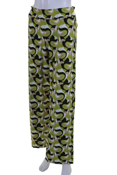 Avenue Montaigne Womens Elastic Waist Abstract Print Flare Pants Green Size 0