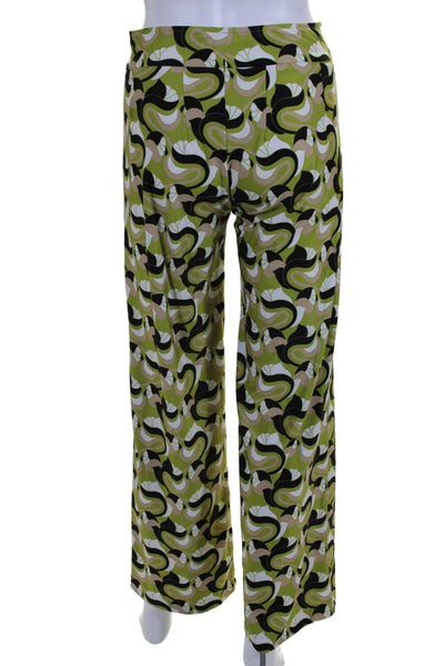 Avenue Montaigne Womens Elastic Waist Abstract Print Flare Pants Green Size 0