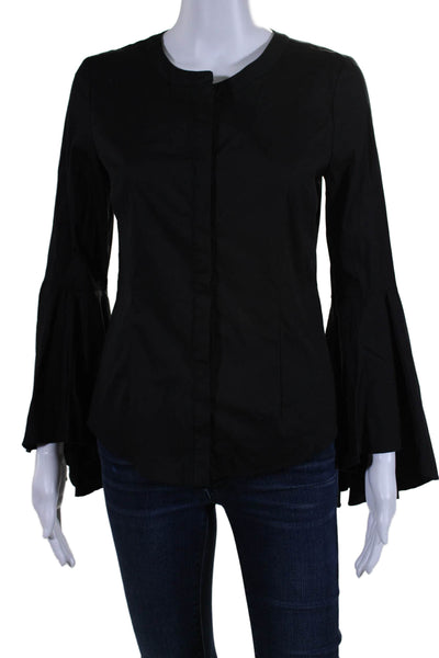 Milly Womens Flared Long Sleeve Button Down Blouse Black Size 2 USS