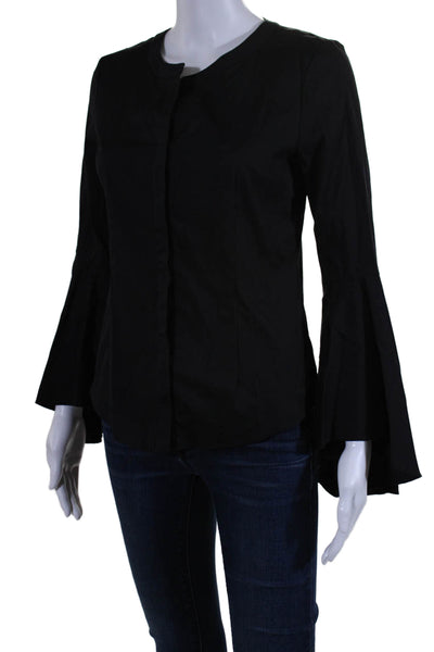 Milly Womens Flared Long Sleeve Button Down Blouse Black Size 2 USS