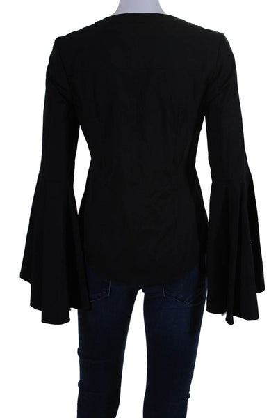 Milly Womens Flared Long Sleeve Button Down Blouse Black Size 2 USS