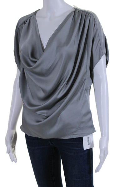 Ramy Brook Womens Short Sleeve Scoop Neck Lightweight Blouse Gray Size Small