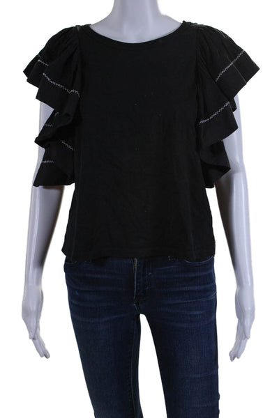 See by Chloe Womens Short Sleeve Ruffled Sleeve Blouse Black Size Small