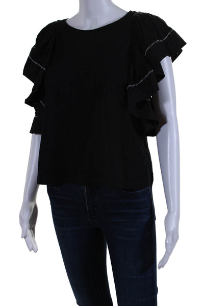 See by Chloe Womens Short Sleeve Ruffled Sleeve Blouse Black Size Small