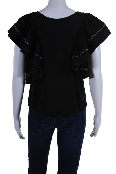 See by Chloe Womens Short Sleeve Ruffled Sleeve Blouse Black Size Small