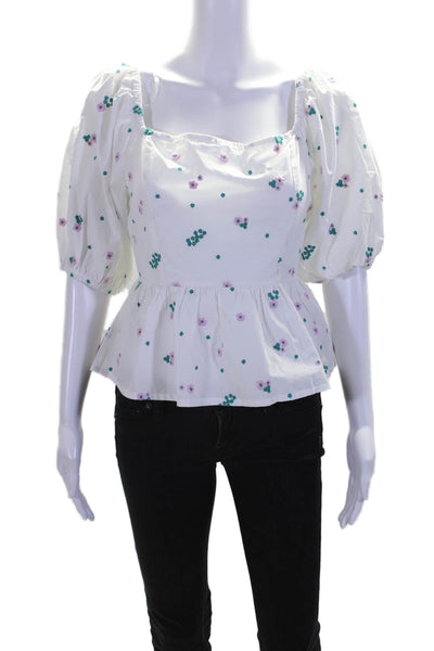 Barbour Womens Cotton White Floral Embroidered Tie Open Back Blouse Top Size 6