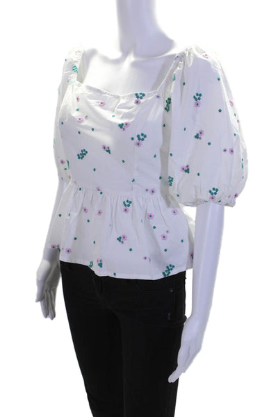 Barbour Womens Cotton White Floral Embroidered Tie Open Back Blouse Top Size 6