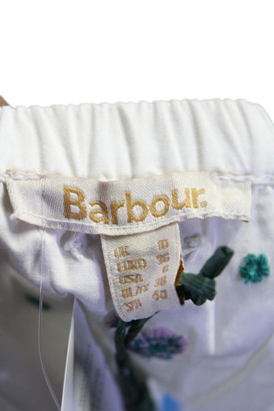 Barbour Womens Cotton White Floral Embroidered Tie Open Back Blouse Top Size 6