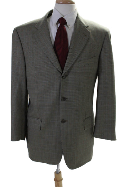 Joseph Abboud Mens Houndstooth Print Blazer Jacket Beige Wool Size 40 Regular