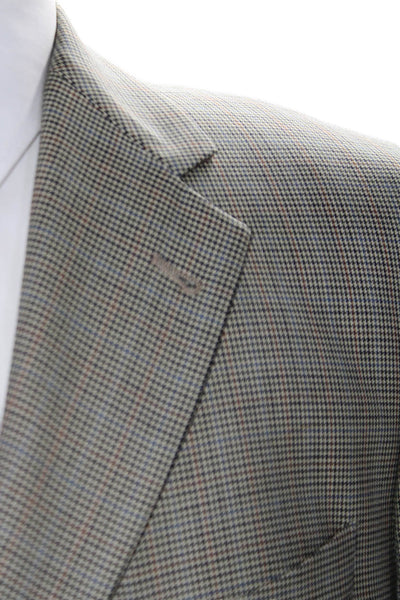 Joseph Abboud Mens Houndstooth Print Blazer Jacket Beige Wool Size 40 Regular