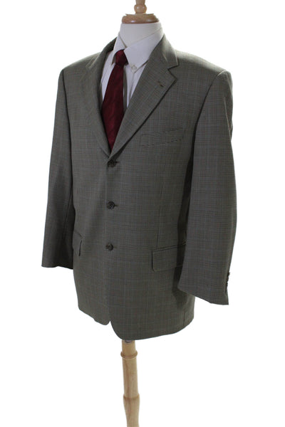 Joseph Abboud Mens Houndstooth Print Blazer Jacket Beige Wool Size 40 Regular