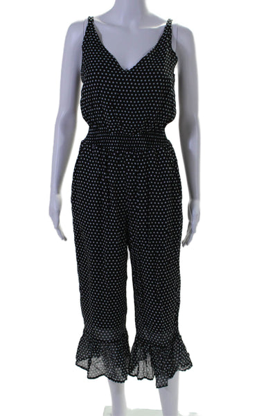 As by Df Womens Polka Dot V Neck Smocked Flounce Trim Jumpsuit Black Size XS