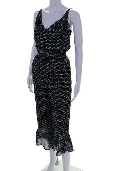 As by Df Womens Polka Dot V Neck Smocked Flounce Trim Jumpsuit Black Size XS