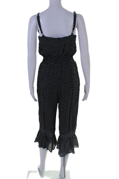 As by Df Womens Polka Dot V Neck Smocked Flounce Trim Jumpsuit Black Size XS