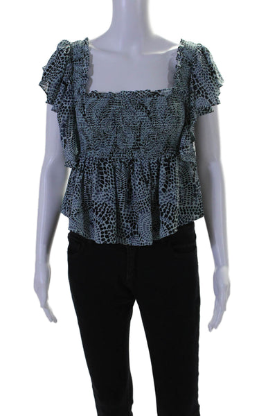 Cinq à Sept Womens Spotted Print Square Neck Smocked Blouse Blue Size XS