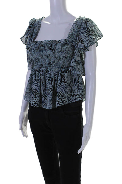 Cinq à Sept Womens Spotted Print Square Neck Smocked Blouse Blue Size XS