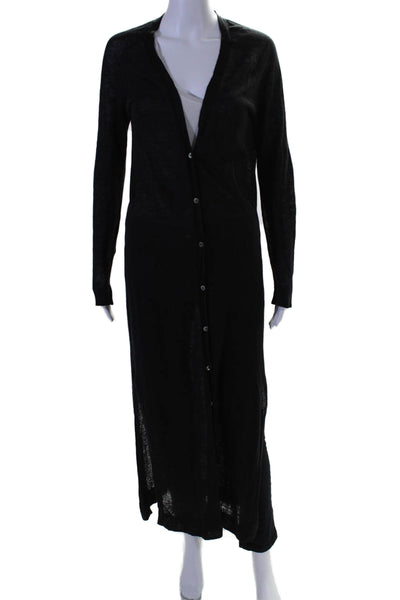 Acrobat Womens Linen Long Sleeve Button Down Long Cardigan Black Size S