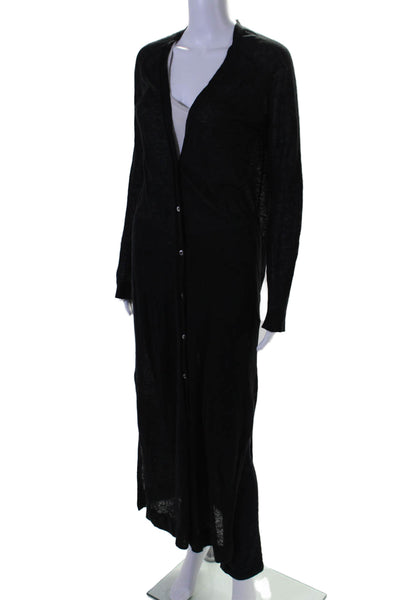 Acrobat Womens Linen Long Sleeve Button Down Long Cardigan Black Size S