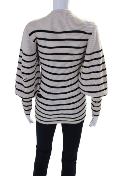 Khaite Womens Wool Striped High Neck Long Sleeve Distressed Top Beige Size M