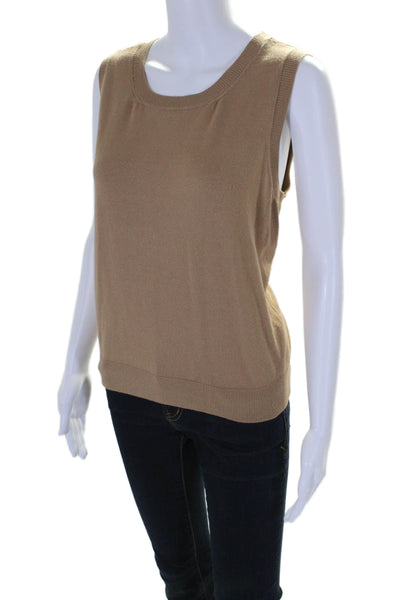 BCBGMAXAZRIA Womens Camel Crew Neck Sleeveless Sweater Vest Top Size L