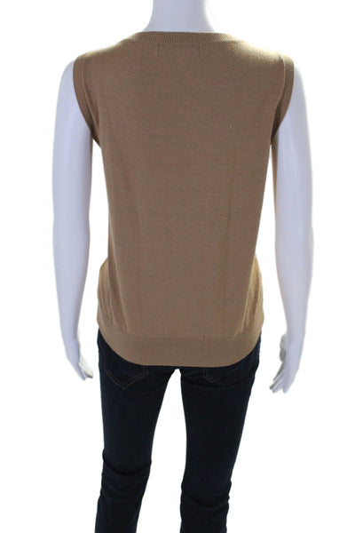 BCBGMAXAZRIA Womens Camel Crew Neck Sleeveless Sweater Vest Top Size L