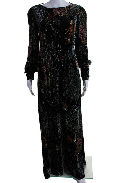 Alberta Ferretti Womens Floral Round Neck Long Sleeve Maxi Dress Black Size M