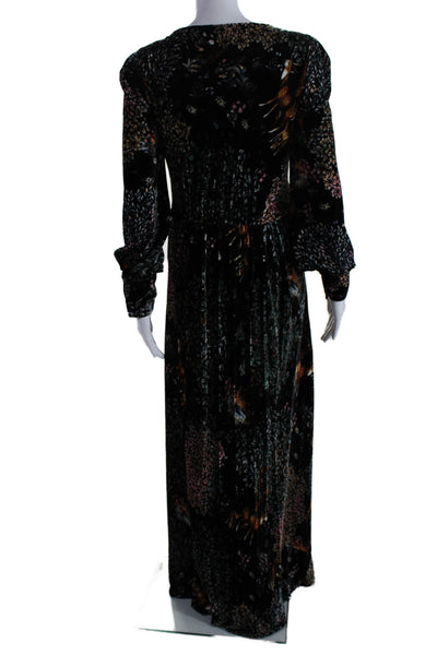 Alberta Ferretti Womens Floral Round Neck Long Sleeve Maxi Dress Black Size M