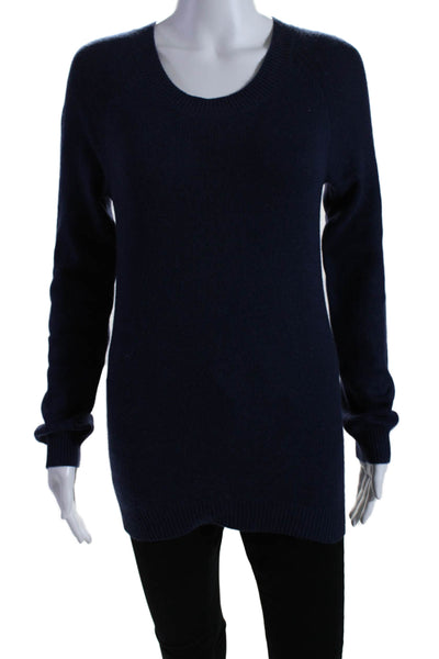 Derek Lam Womens Cashmere Knit Round Neck Pullover Sweater Top Navy Size S