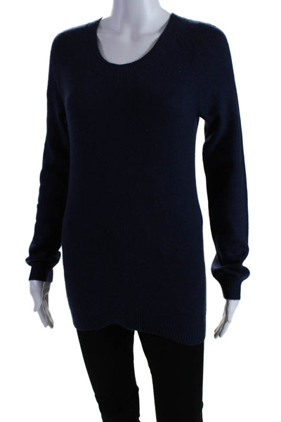 Derek Lam Womens Cashmere Knit Round Neck Pullover Sweater Top Navy Size S