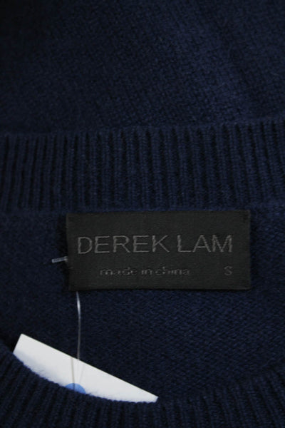 Derek Lam Womens Cashmere Knit Round Neck Pullover Sweater Top Navy Size S