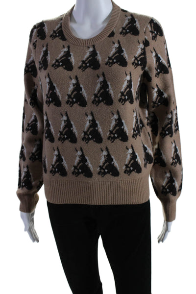 Libertine Womens Abstract Print Round Neck Pullover Sweater Top Brown Size S