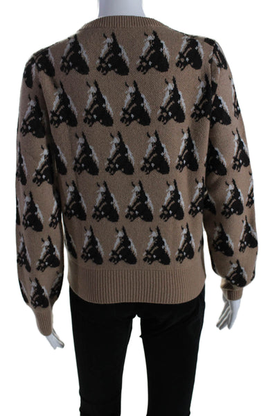 Libertine Womens Abstract Print Round Neck Pullover Sweater Top Brown Size S