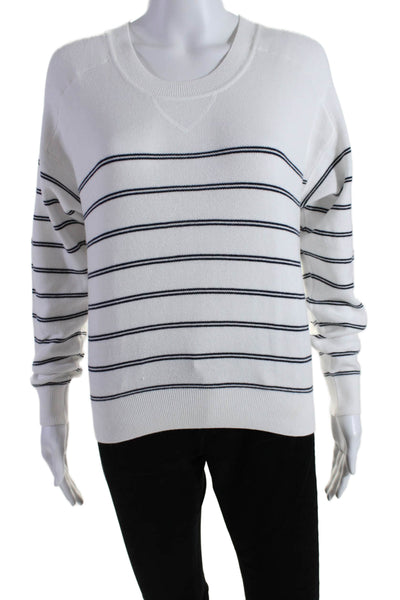 OGD Womens Cotton Blend Striped Round Neck Pullover Sweater Top White Size S