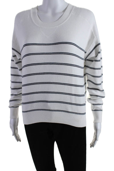 OGD Womens Cotton Blend Striped Round Neck Pullover Sweater Top White Size S