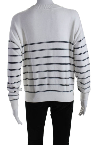 OGD Womens Cotton Blend Striped Round Neck Pullover Sweater Top White Size S