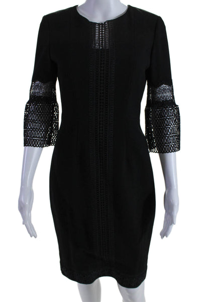 Elie Tahari Womens Long Sleeve Embroidered Sheath Dress Black Size 2