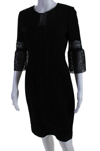 Elie Tahari Womens Long Sleeve Embroidered Sheath Dress Black Size 2