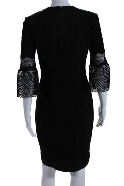 Elie Tahari Womens Long Sleeve Embroidered Sheath Dress Black Size 2