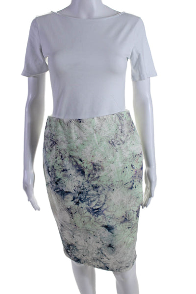 Hunter Bell Womens Abstract Print Knee Length Pencil Skirt Blue Green Size M