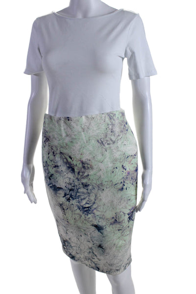 Hunter Bell Womens Abstract Print Knee Length Pencil Skirt Blue Green Size M