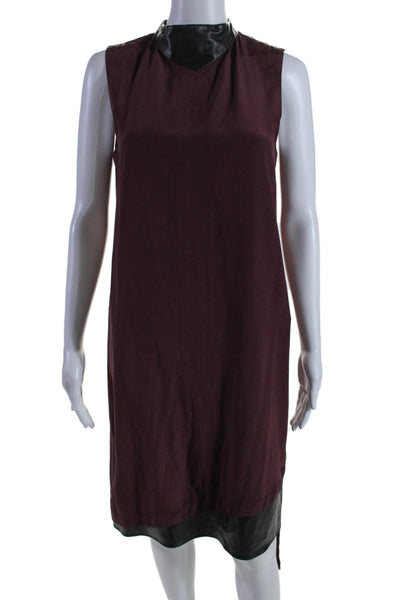 Robert Rodriguez Womens Silk Leather Trim Mock Neck Hem Maxi Dress Purple Size 4