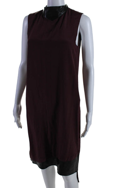 Robert Rodriguez Womens Silk Leather Trim Mock Neck Hem Maxi Dress Purple Size 4