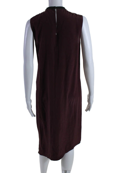 Robert Rodriguez Womens Silk Leather Trim Mock Neck Hem Maxi Dress Purple Size 4