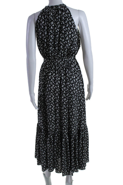 Michael Kors Collection Womens Crew Neck Silk Floral Midi Dress Black Size 0