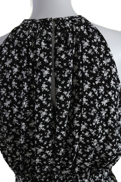 Michael Kors Collection Womens Crew Neck Silk Floral Midi Dress Black Size 0