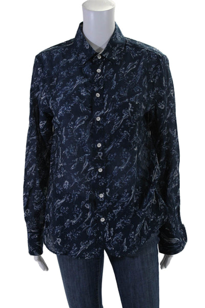 Rag & Bone Womens Cotton Abstract Print Long Sleeve Button Up Top Blue Size M