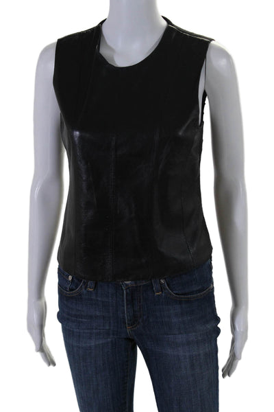 Tyler Boe Womens Leather Wool Knit Back Sleeveless Crewneck Top Black Size S