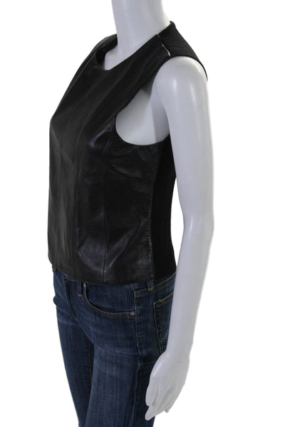 Tyler Boe Womens Leather Wool Knit Back Sleeveless Crewneck Top Black Size S